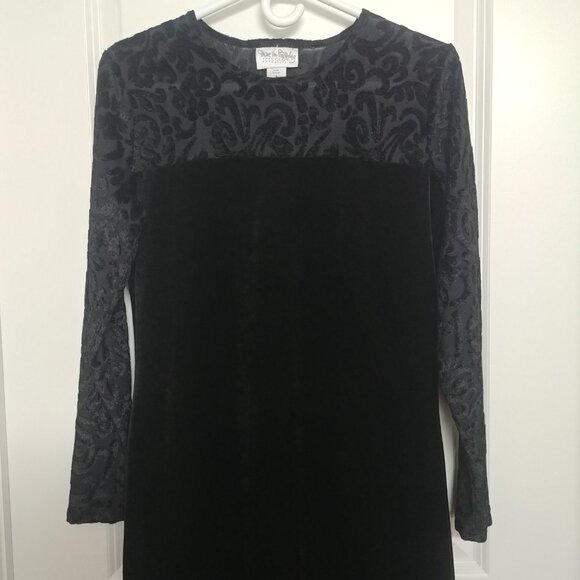 Diane von Furstenberg black velvet stretch midi maxi dress DVF sleeve de… - Picture 2 of 12